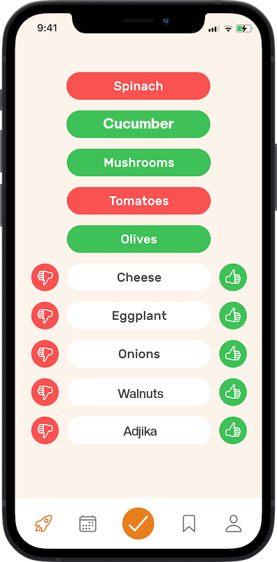 iPhone app preferences selection screen