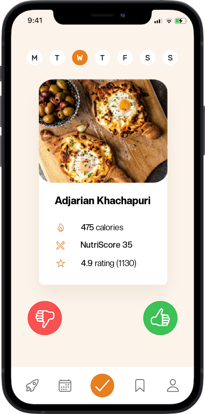 iPhone app meal approving plan screen